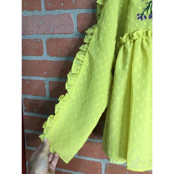 Spool No.72 Brach Brach Floral Embroidered Clip-Dot Lace Ruffle Blouse Top Small - Picture 5 of 9